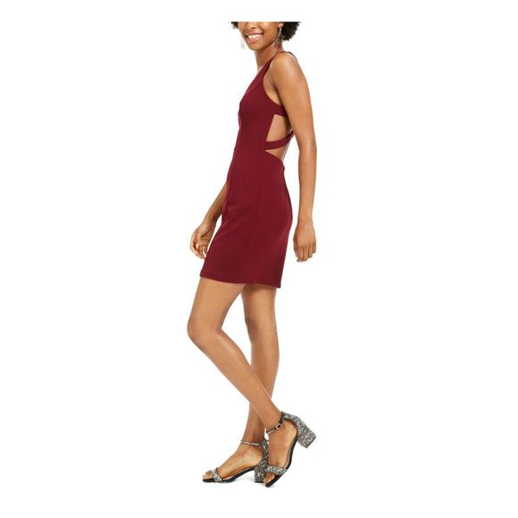 B DARLIN Womens Zippered Sleeveless V Neck Short Cocktail Sheath Dress - Picture 3 of 4